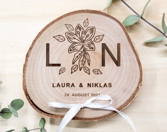 Wedding Ring bearer, Wooden Ring Pillow, Tree Slice Ring Bearer, Country Wedding Decor, Rustic Tree Slice, Ring Holder, Personalized Name