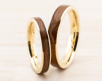Eheringe aus Holz • wasserfest • handgemachte Trauringe mit Holz Inlay • Holz & Metall Ringe Hochzeit • Gold Weißgold Roségold Platin Silber