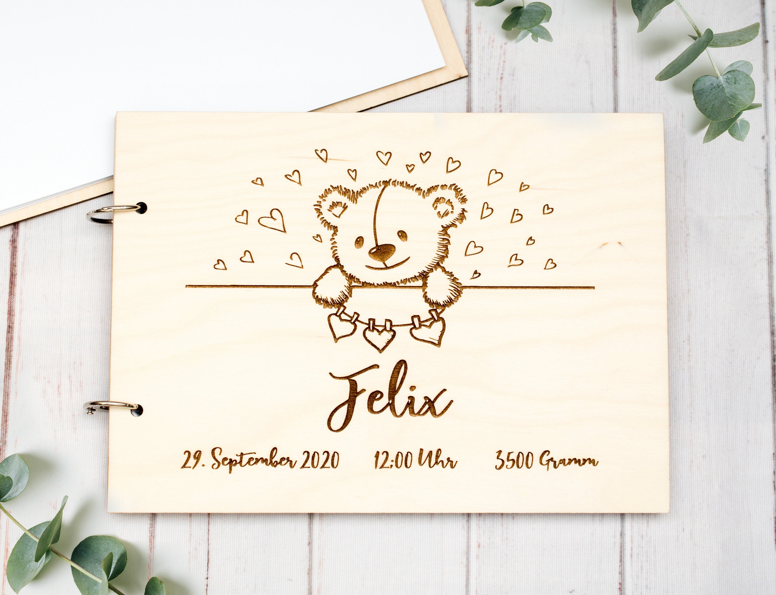 Libro Ospiti Baby Shower Con Copertina Legno | Album Ricordo Battesimo Nascita Bambino