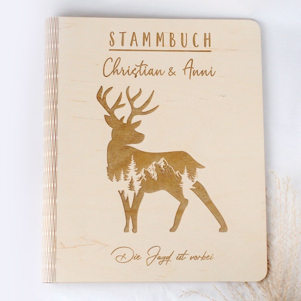 Stammbuch der Familie personalisiert aus Holz, DIN A5 A4 Ringmechanik, personalisiertes Stammbuch für Standesamt Kirche, Familienbuch modern