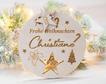 Weihnachtsbaumkugel personalisiert mit Namen, Holz Weihnachtskugel, Weihnachtsgeschenk Anhänger, Christbaumkugel Geschenkidee, Weihnachten