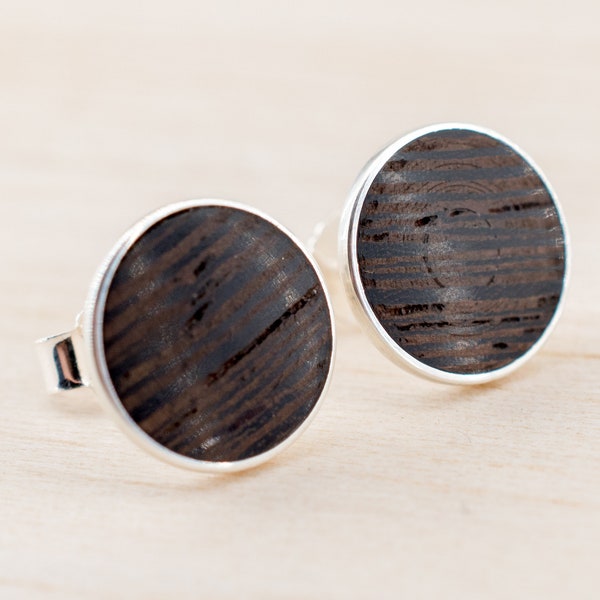 925 Silver Wooden ear studs wood cabochon earrings natural jewelry choose your wood timber earstuds Ged. Mahagony
