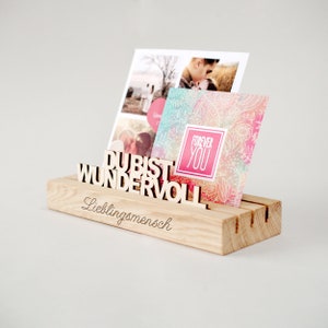 Fotohalter Bilderleiste aus Holz auf Wunsch mit Gravur, Fotoleiste, Bildständer, Kartenständer, Kartenhalter, Polaroid, Holzleiste aus Eiche