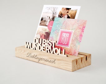 Photo holder picture bar made of wood with engraving on request, photo bar, picture stand, card stand, card holder, Polaroid, wooden bar made of oak