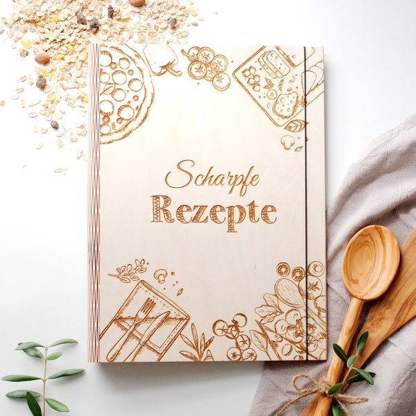 Rezeptbuch zum Selberschreiben | A4 A5 |  Personalisiertes Kochbuch Rezeptordner aus Holz | Personalisiertes Geschenk - Lieblingsrezepte