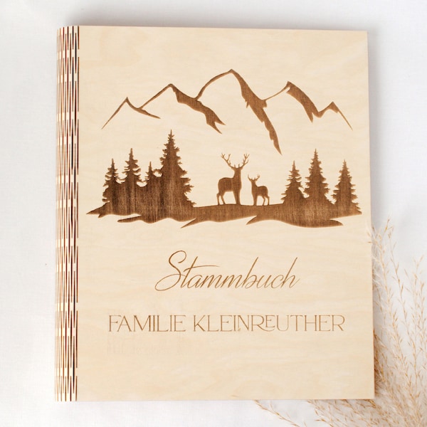 Stammbuch der Familie personalisiert aus Holz, DIN A5 A4, Ringmechanik, personalisiertes Stammbuch, Familienstammbuch für Standesamt Kirche