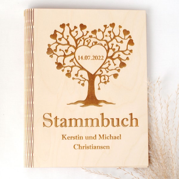 Personalisiertes Stammbuch der Familie, DIN A5 A4, Familienstammbuch aus Holz, Geschenk zur Hochzeit, Taufe oder Geburt, Stammbuch aus Holz