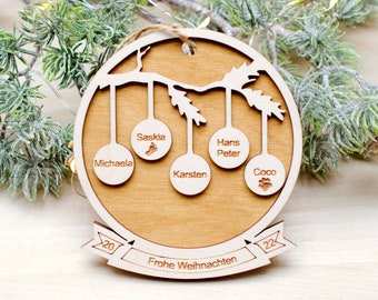 Boule de Noël personnalisée famille bébé animal humain, étiquette cadeau de Noël en bois avec nom, étiquette cadeau nom boule de Noël