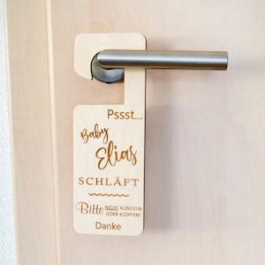 Personalized door hanger baby sleeping, door sign please do not disturb, wooden door hanger with name, gift for birth, baby shower