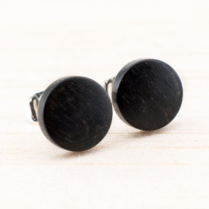 Black Wooden Stud earrings 8mm, earrings mens faux gauge unisex wood post studs country wedding Boho
