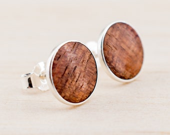 925 Silver Wooden ear studs wood cabochon earrings natural jewelry choose your wood timber earstuds