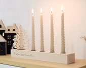 Adventskranz Holz Skandinavisch | 4er Adventskranz Kerzenständer | Scandinavian Style Look Landhaus | Graviert personalisiert Tannenbaum