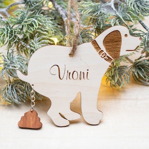 Houten kerstboomhanger grappig cadeau | Poepende hond Hondenkak Kerstboompret |  Hondenliefhebbers Hondenmensen | Kerstversiering