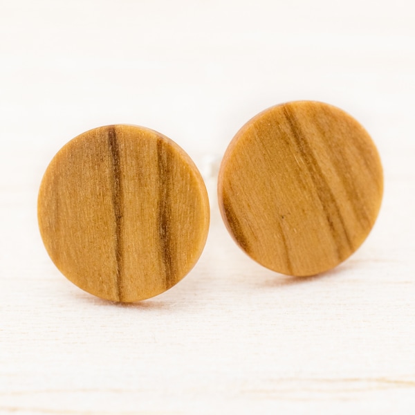 Wood Studs 11mm, Wooden Earrings, wooden ear studs, gift for her, sustainable unique gift, bohostyle Jewelry, Unisex post stud earrings,