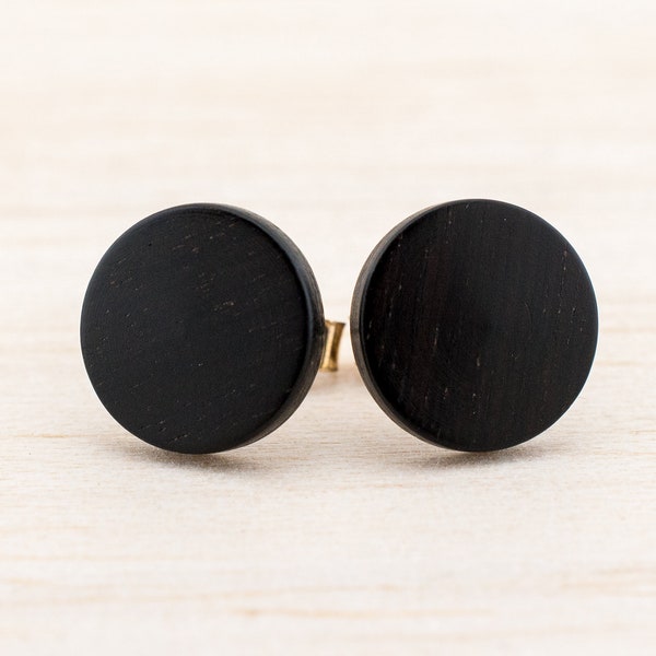 Schwarze Holzohrstecker, 11mm Ohrringe aus Holz für Sie & Ihn, Männer Ohrringe, hochwertiger Holzschmuck handgemacht, Geschenk für Ihn