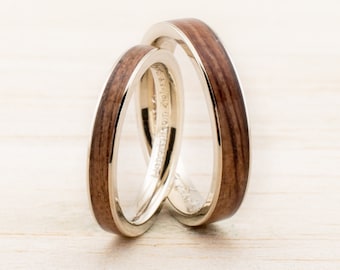 Wedding band Set Wooden Bentwood Rings Gold Silver Whitegold matching Rings couple Ring Wooden Custom order wood rings couples engangement