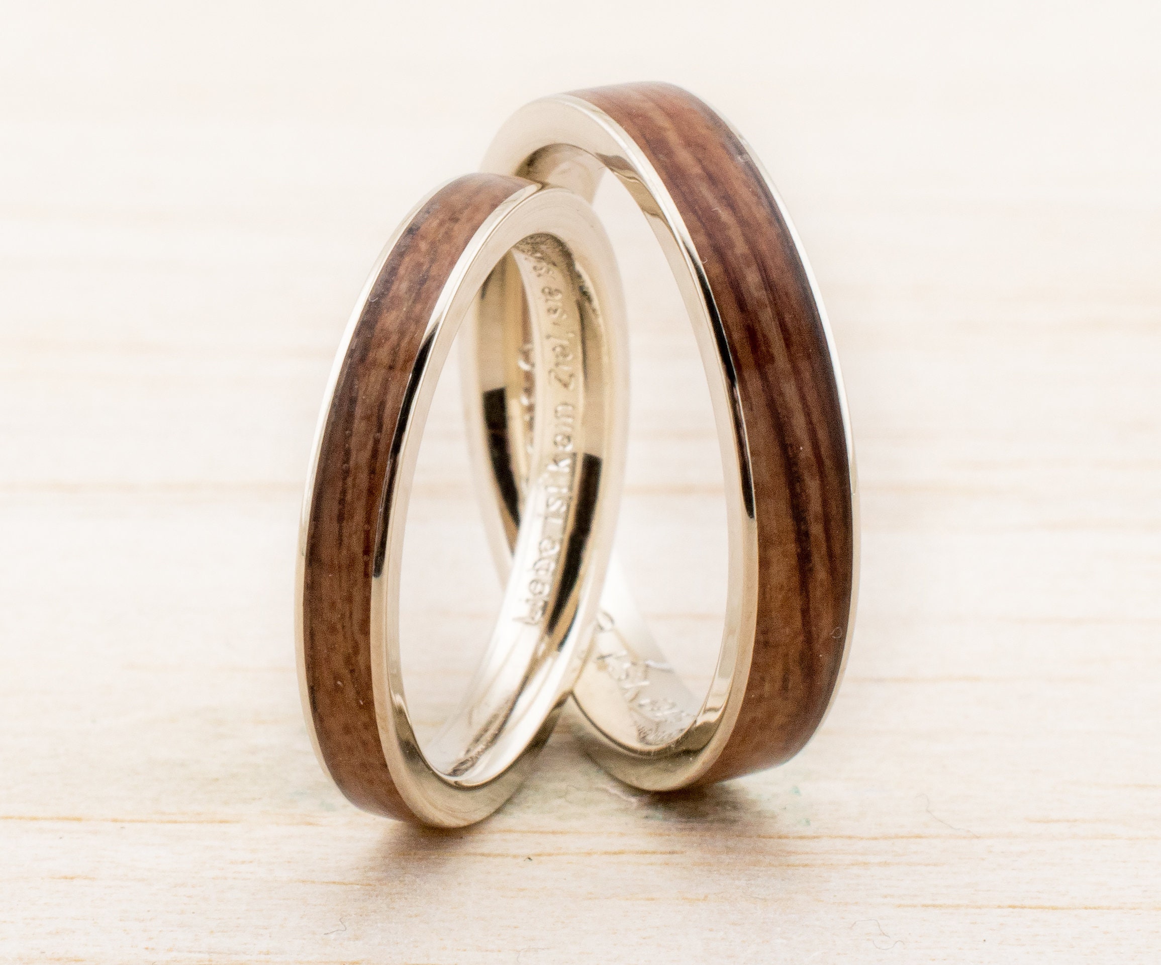 Wedding Band Set Wooden Bentwood Rings Gold Silver Whitegold