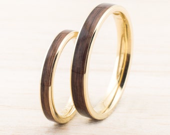 Wedding band Set Wooden Bentwood Rings Gold Silver Roségold matching Rings couple Ring Wooden Custom order wood rings couples engangement