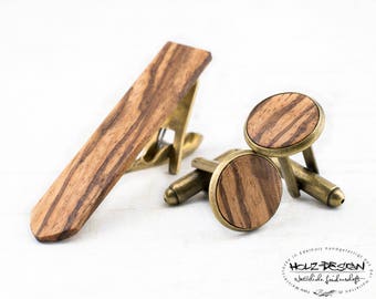 Set Wood Cuff Links & Tie Clip Mens Jewelry for rustic country wedding Gift for man Wood handmade