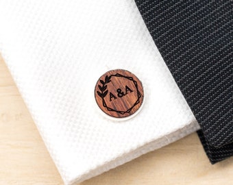 Holz Manschettenknöpfe mit Gravur Cufflinks, Initialen Datum personalisiert, Geschenk Bräutigam Trauzeugen Brautvater, Gentlemens Wear, Holz