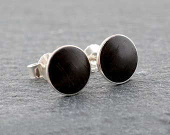 Sterling Silver Earrings, 925 Silver Stud Earrings with Wood, Wooden earrings, Unisex Studs, wooden earrings studs, gift for him for her,