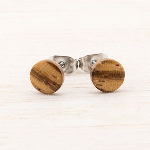 Tiny Wooden Ø6mm ear studs Extra small post studs round Organic Fake Plug Gauge Earrings wood fake piercing illusion personalized
