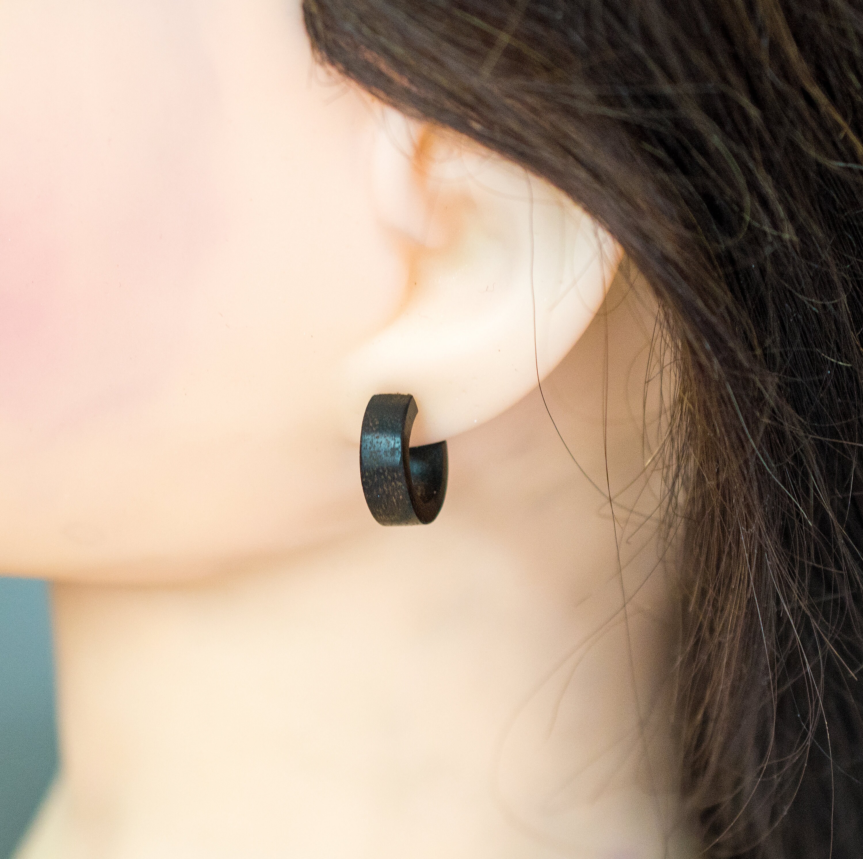 su HA wood ball hoop earrings えんじゅ K18 Wooden Hoop Earrings Wood Ear Studs Creolen 16mm Small Hoops
