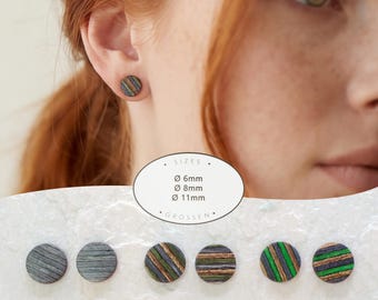 Unisex Träörhängen 6-11 mm – Skog, Natur & Panter – Handgjorda, Återvunna Surfbrädor, Hållbara Smycken
