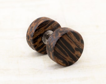 Fake Plug Earrings | Wooden Fake Plugs | Faux Gauge Plug 8, 10, 12, 14mm | Split Plugs Fake Piercing wooden Mens Ear Studs