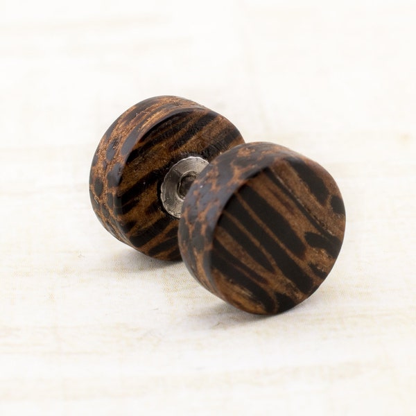 Fake Plug aus Holz | Holz Fake Plug - schraubbar | Illusion Holz Fake Plugs 8, 10, 12, 14mm | Männer Ohrstecker Ohrringe aus Holz