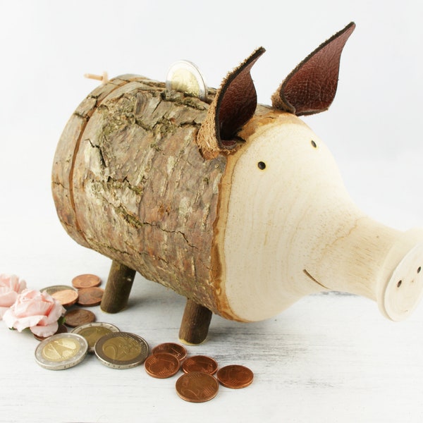 Piggy bank Wooden Piggy Bank Moneybox cash gifts pig moneybox piggy money Deko gift wrapping tip