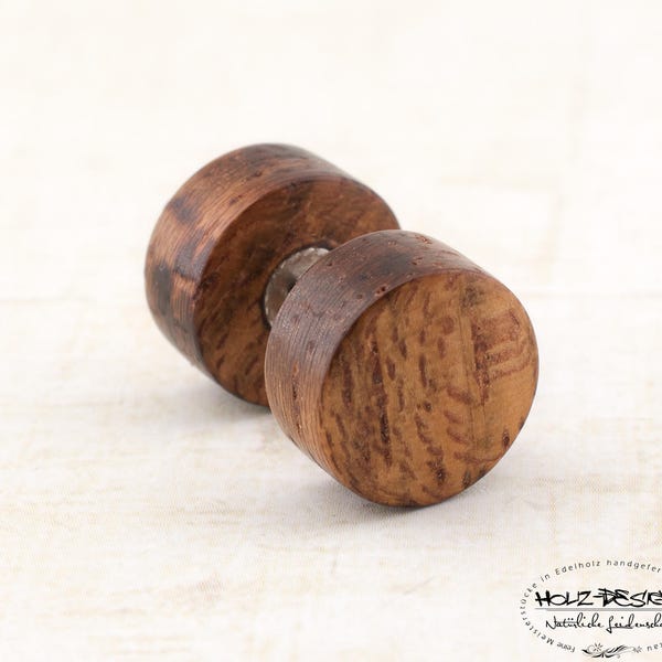 Enchufe falso de madera | Tapón falso de madera - atornillable | Tapones Falsos Madera Ilusión 8, 10, 12, 14 mm | Pendientes de botón de madera para hombre