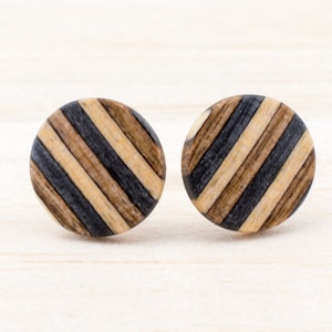 Stud earrings Skateboard 11mm, post earrings wooden, Recycling Upcycling Earrings, mens stud earrings handmade, Gift for her, unisex jewelry