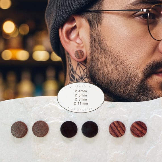 Unisex Holz Ohrstecker – handgefertigt aus Naturholz – 4/6/8/11 mm – Ohrringe - Holzschmuck für Männer & Frauen