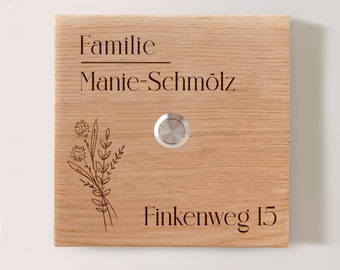 Klingelschild personalisiert aus Holz | Türschild Klingelplatte  Klingelschild Familie mit Gravur - Eiche massiv | Hauswand Eingang Haustür