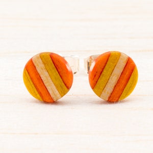Spring ear studs 8mm, post earrings Summer wooden, Recycling Upcycling Earrings, mens stud earrings handmade, Gift for her, unisex jewelry
