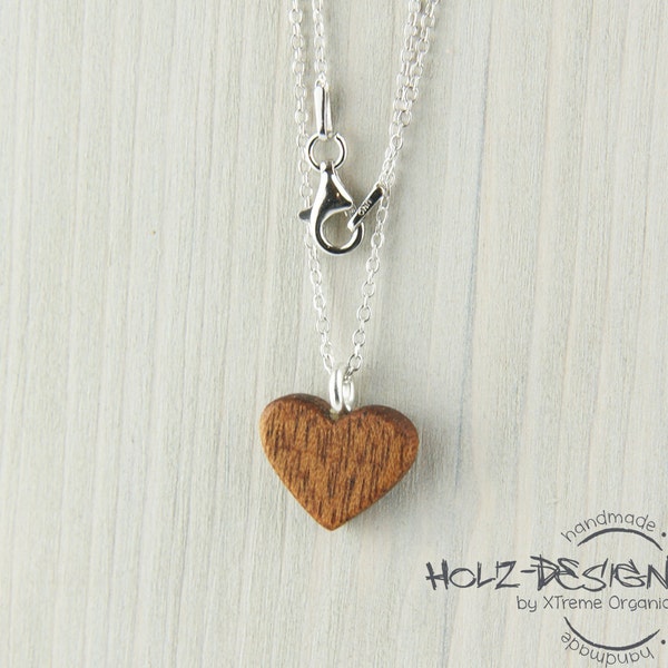 Halskette Holzkette Herz 925 Silber Amulett handgefertigt wooden Necklace organic jewelry jewellery