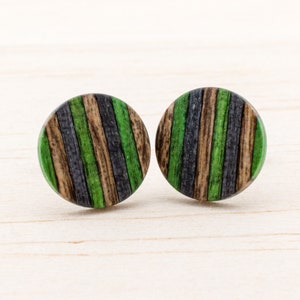 Stud earrings Skateboard 11mm, post earrings wooden, Recycling Upcycling Earrings, mens stud earrings handmade, Gift for her, unisex jewelry
