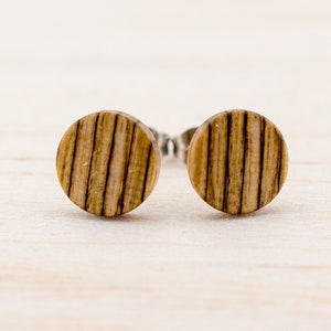 Skateboard ear studs 8mm, post earrings wooden, Recycling Upcycling Earrings, mens stud earrings handmade, Gift for her, unisex jewelry