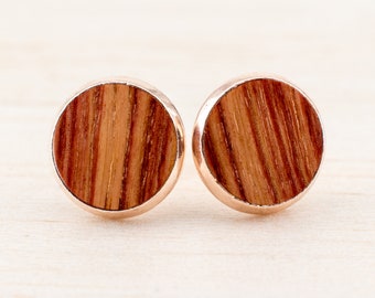 Cabochon Holzohrstecker Ohrringe Holz, rosegold Ohrstecker, Geschenk für Sie, Geschenke für Freundin Mutter, Boho Schmuck, Holzschmuck rund