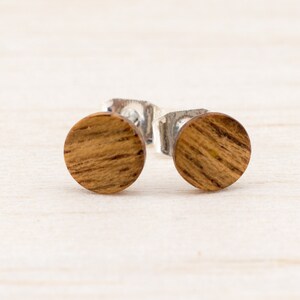 Wooden Ear Studs, Ø6mm Earrings wood, Extra small post studs round Organic Fake Plug Gauge Earrings wood fake piercing illusion personalized