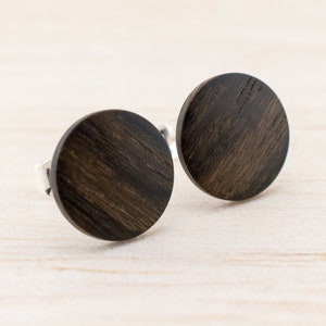 Wood earrings Ø11mm Wooden ear studs Thin post studs round Fake Plug Gauge Earrings wood faux illusion personalized wooden ear studs image 3