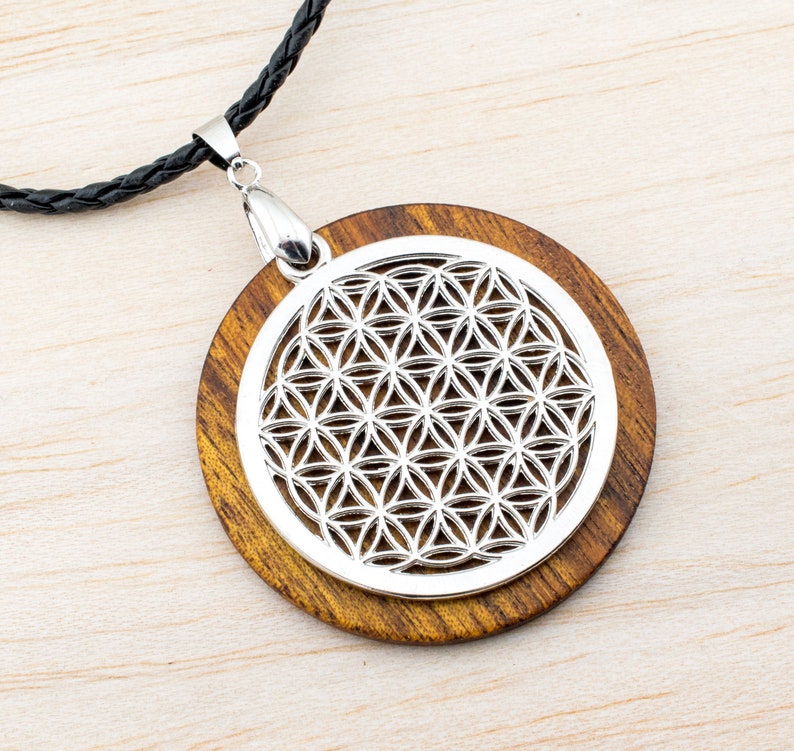 Halskette Holz Blume des Lebens Kette Amulett Medallion Etsy