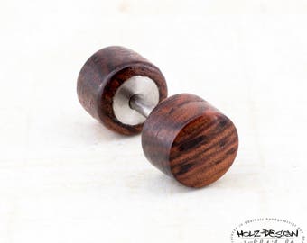 Fake Plug aus Holz | Holz Fake Plug - schraubbar | Illusion Holz Fake Plugs 8, 10, 12, 14mm | Männer Ohrstecker Ohrringe aus Holz
