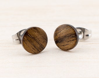 Tiny Ø8mm Wooden ear studs Extra small post studs round Organic Fake Faux Plug Gauge Earrings wood fake piercing illusion personalized