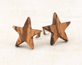 Holz Stern Ohrstecker Star Ohrringe hölzerne Fake Plugs Kleine Ohrringe Mini Ohrringe wooden earrings wood post studs