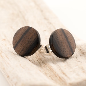 Wood earrings Ø11mm Wooden ear studs Thin post studs round Fake Plug Gauge Earrings wood faux illusion personalized wooden ear studs image 8