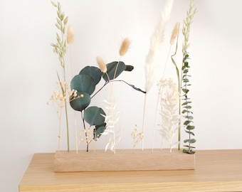 Trockenblumenleiste Holz Blumenleiste aus Eiche Trocken Blumen, Flower Blumenbar Holz Arrangement Flowergram, Eucalyptus Holzständer