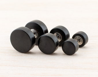 Fake Plug Earrings | Wooden Fake Plugs | Faux Gauge Plug 8, 10, 12, 14mm | Split Plugs Fake Piercing wooden Mens Ear Studs