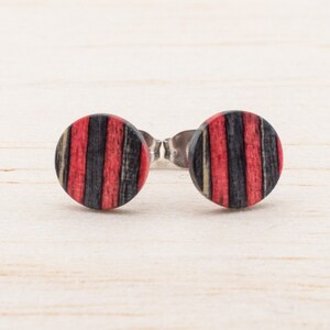 Skateboard ear studs 8mm, post earrings wooden, Recycling Upcycling Earrings, mens stud earrings handmade, Gift for her, unisex jewelry